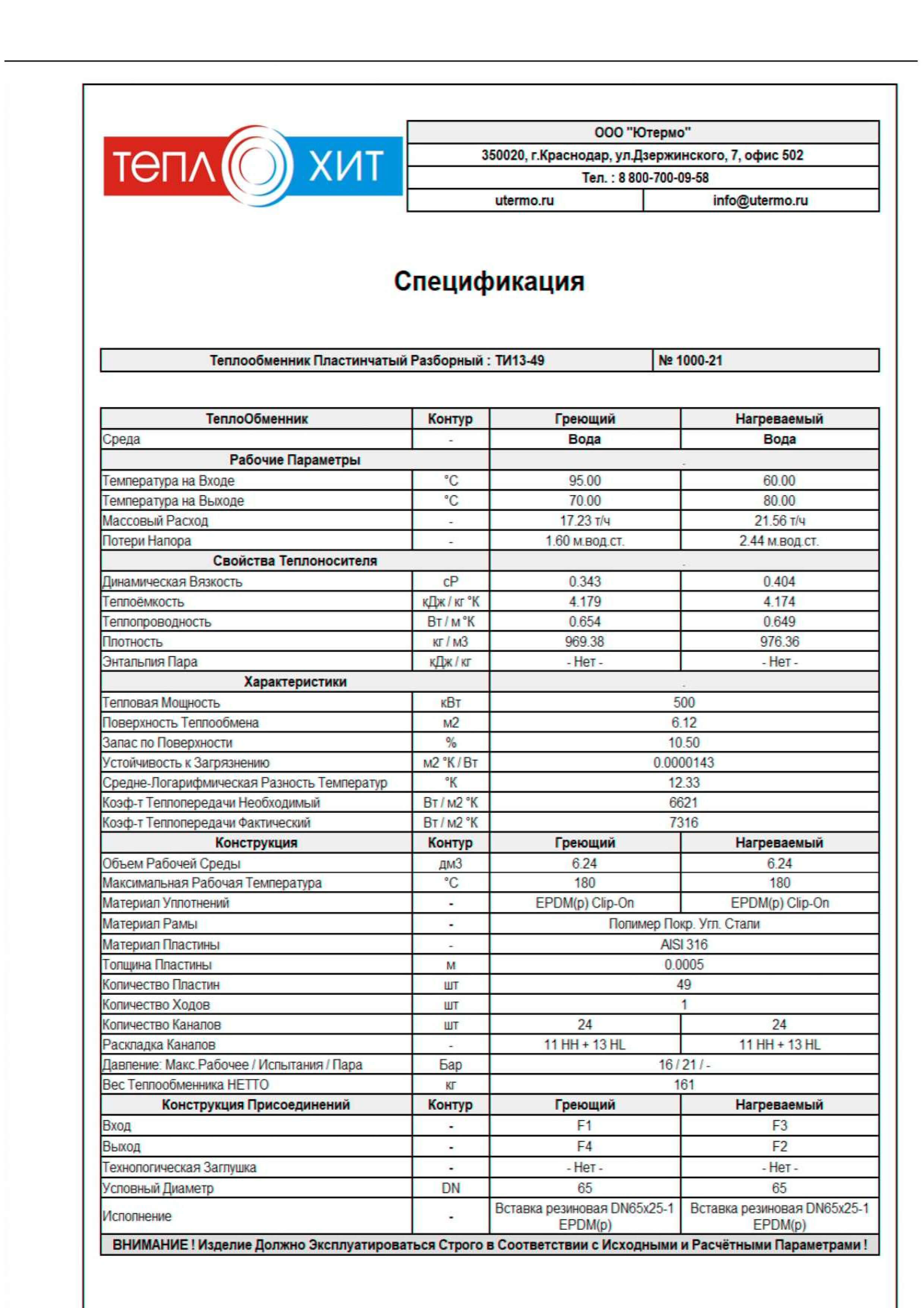 спецификация теплообменника теплового пункта