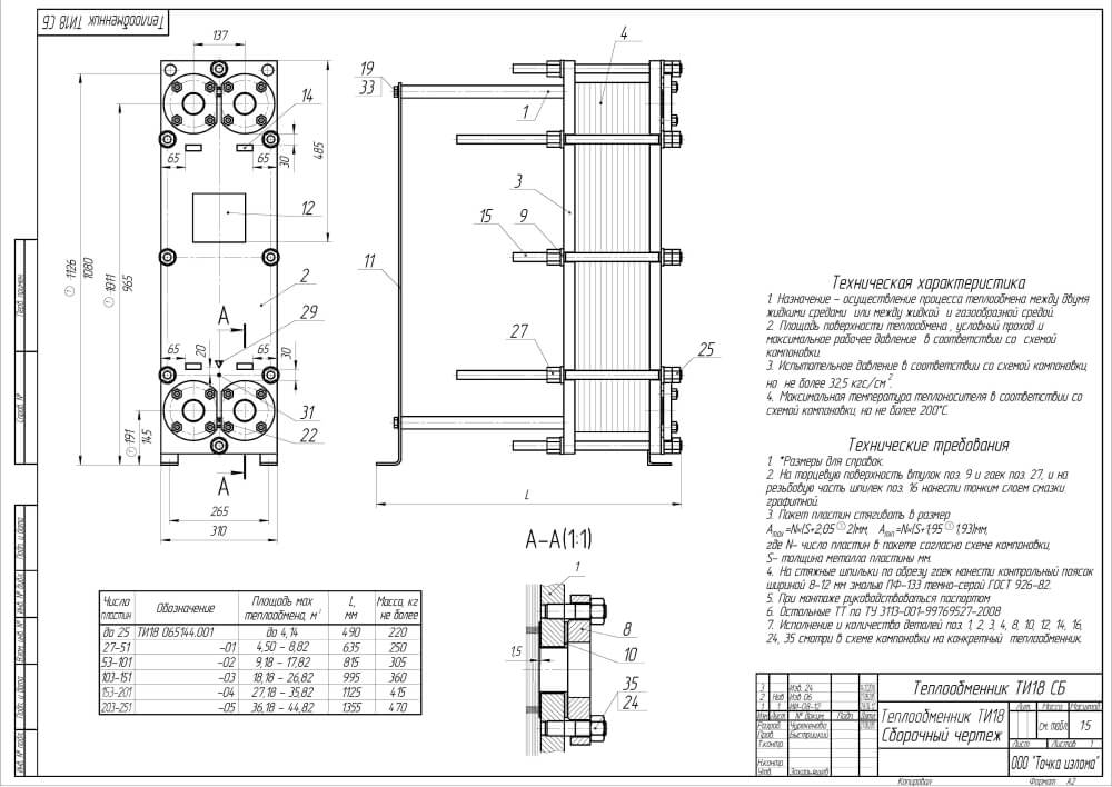 Чертеж пластинчатого теплообменника UT25