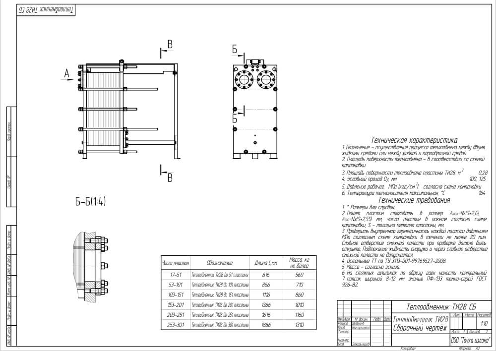 Чертеж пластинчатого теплообменника UT32